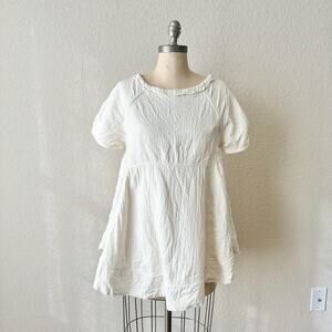 WE THE FREE Sunset City Top White Textured Babydoll Tunic SS Peasant